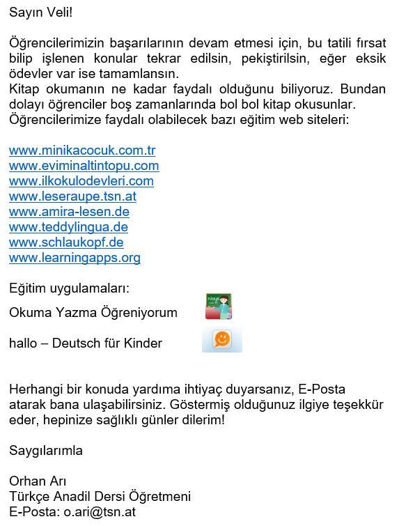 Elternbrief Muttersprache Türkisch